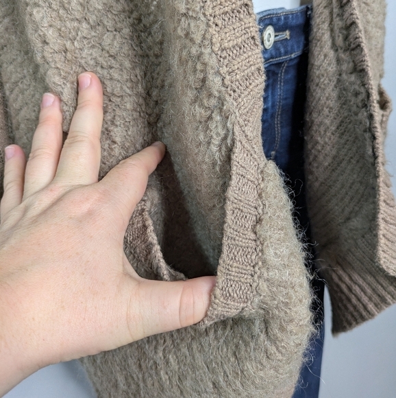 Anthro Sleeping On Snow tan cream cotton wool blend open cardigan sweater S - Picture 5 of 11